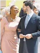  ?? ODD ANDERSEN/AFP/GETTY IMAGES ?? Meghan Markle's friend tennis player Serena Williams and her husband, entreprene­ur Alexis Ohanian, arrive for the wedding ceremony.