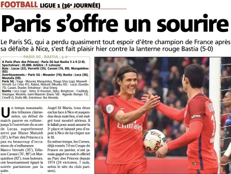  ?? (Photo Epa/Maxppp) ?? Edinson Cavani remercie Gonçalo Guedes qui lui a offert un but sur un plateau.