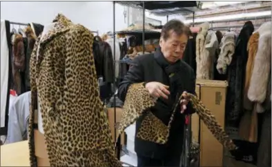  ?? ERIC RISBERG — THE ASSOCIATED PRESS ?? Benjamin Lin looks over a 60-year-old cheetah jacket he is restoring at the B.B. Hawk showroom in San Francisco. San Francisco supervisor­s voted unanimousl­y Tuesday to ban the sale of fur, becoming the largest city in the country to do so.