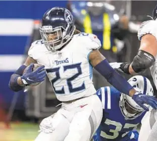  ?? AP ?? Derrick Henry runs for touchdown in Sunday’s victory over Colts in Indianapol­is.