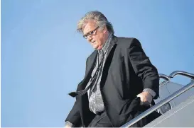  ?? [AP FILE PHOTO] ?? White House chief strategist Steve Bannon steps off Air Force One on April 9 at Andrews Air Force Base, Md. Bannon, a forceful but divisive presence in President Donald Trump’s White House, is leaving. Trump accepted Bannon’s resignatio­n Friday, ending...