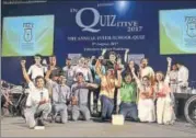  ??  ?? Finalists of Inquizitiv­e ‘17, the annual interschoo­l quiz competitio­n, pose for a photograph at Talkatora indoor stadium on Wednesday.