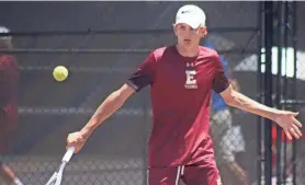  ?? CLAYTON FREEMAN/FLORIDA TIMES-UNION ?? Owen Neal of Episcopal hits a shot against Mason Vogt of St. Johns Country Day during an FHSAA District 3-1A high school boys tennis match on Monday.