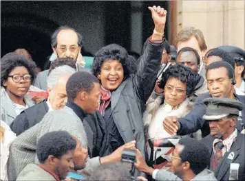 ?? PICTURE: JOHN PARKIN / AP ?? UNDAUNTED: Winnie Madikizela-Mandela is seen here in 1991 leaving the high court in Johannesbu­rg after being sentenced to six years in the case of James ‘Stompie’ Seipei. Despite the horror which played out for Stompie, killed by members of...
