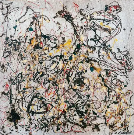  ??  ?? A tela ‘Número 16’, do expression­ista abstrato Jackson Pollock, que teve lance de US$ 15,7 milhões, mas não foi vendida em NY