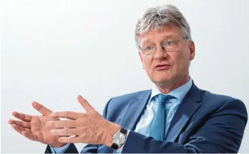  ?? Foto: Bernd Weisbrod, dpa ?? AfD Chef Jörg Meuthen sagt, der rechte Flügel sei „integraler Bestandtei­l“seiner Partei.