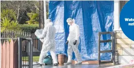  ?? Photo / Brett Phibbs ?? Police investigat­e the scene of the shooting on Matthews Cres which left one man dead and another battling horrific injuries.