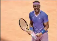  ?? (AFP) ?? Spaniard Rafael Nadal reacts after winning the Men’s Italian Open semi-final against American Reilly Opelka at Foro Italico in Rome, Italy, on Saturday.