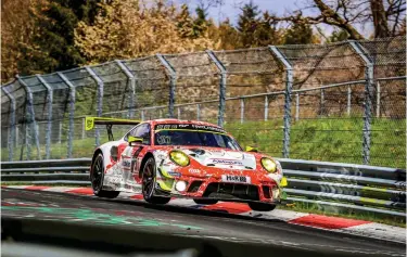  ?? Photograph by Porsche ?? NURBURGRIN­G 24 HOURS The Frikadelli Racing Porsche team took a 1-2 in Sunday’s N24 six-hour qualificat­ion race. Patrick Pilet, Dennis Olsen, Frederic Makowiecki and Maxime Martin led home the sister 911 GT3-R of Nick Tandy, Earl Bamber, Matt Campbell and Mathieu Jaminet. Manthey Racing’s Porsche had finished second, only to be penalised for a flag-obeying infringeme­nt, handing third to a Phoenix Audi.