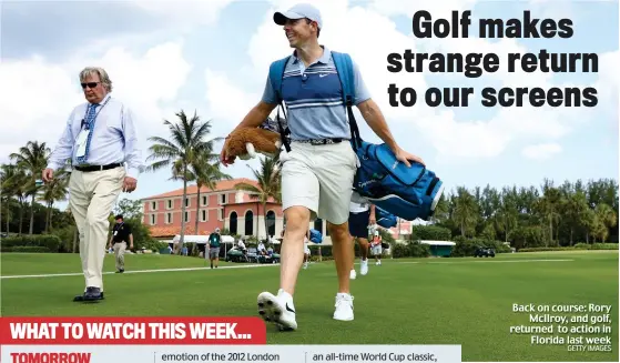  ?? GETTY IMAGES ?? Back on course: Rory McIlroy, and golf, returned to action in Florida last week