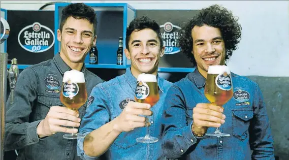  ??  ?? Joan Mir, Marc Márquez y Franco Morbidelli, los tres vigentes campeones del mundo, ayer en un acto en Madrid FOTO: SIRVENT