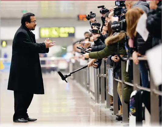  ?? Photo: AP ?? Malaysian Ambassador to North Korea Mohamad Nizan Mohamad speaks to journalist­s as he arrives at the Beijing Capital Internatio­nal Airport in Beijing on Tuesday from Pyongyang en route to Malaysia after being recalled by his government. Mohamad said...