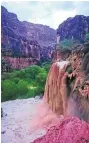  ?? COURTESY OF BENJI XIE ?? A waterfall on the Havasupai reservatio­n in Supai, Ariz., before flooding, left, and after. The flooding forced the evacuation of about 200 tourists.