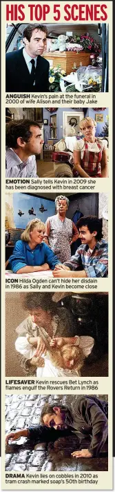  ?? ?? EMOTION Sally tells Kevin in 2009 she has been diagnosed with breast cancer
ICON Hilda Ogden can’t hide her disdain in 1986 as Sally and Kevin become close
LIFESAVER