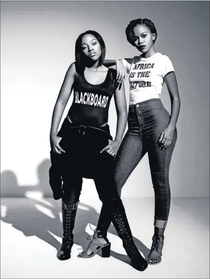  ?? Photo: Judd van Rensburg ?? How supportive have your parents and friends been? Amonge Sinxoto (left) wears one of Blackboard’s first pieces of merchandis­e next to Nelisa Shabalala, a friend who is also music contributo­r for Blackboard. Blackboard was started by Amonge and her...