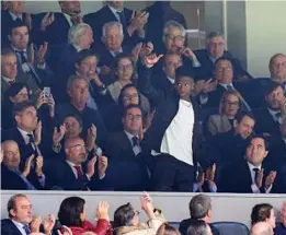  ?? ?? Vinicius Junior of Real Madrid acknowledg­es applause from the crowd during the LaLiga Santander match between Real Madrid CF and Rayo Vallecano at Estadio Santiago Bernabeu in Madrid