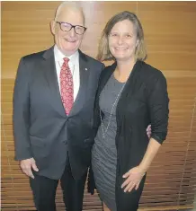  ??  ?? Legendary Calgary businessma­n Jim Gray was presented with the Lifetime Achievemen­t Philanthro­pist Award at the National Philanthro­py Day luncheon. Pictured with Gray is his proud daughter Christine Shields.