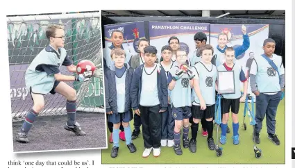  ??  ?? PROUD DAY: The team of disabled children from Hillingdon did their borough proud at the Panathlon Football Cup; (above left) young goalkeeper Charlie Laws