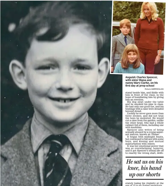  ?? ?? Scarred: Schoolboy Louis de Bernieres, aged eight. Left, Louis (circled bottom right) at Grenham House with abusive headmaster Denys Jeston (far left) and deputy head Jack Lidgate (centre)