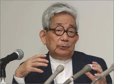  ?? ASSOCIATED PRESS ?? Nobel laureate Kenzaburo Oe speaks during a press conference about an anti-nuclear petition drive Sept. 6, in Tokyo.