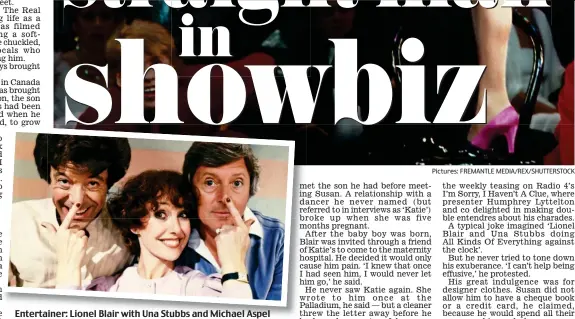  ?? ?? Entertaine­r: Lionel Blair with Una Stubbs and Michael Aspel on Give Us A Clue and (main picture) Suzanne Danielle