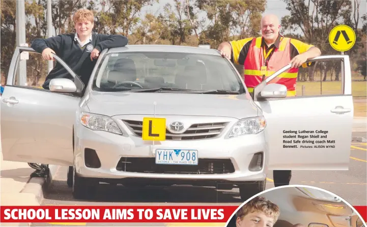  ?? Pictures: ALISON WYND ?? Geelong Lutheran College student Regan Shiell and Road Safe driving coach Matt Bennett.