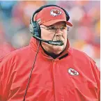  ?? JEFF CURRY/ USA TODAY SPORTS ?? Andy Reid, in his 21st season as an NFL head coach, is 14- 14 in the postseason, including a loss in Super Bowl XXXIX.