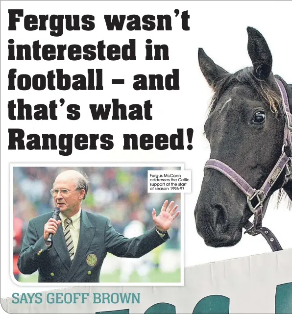  ??  ?? Fergus Mccann addresses the Celtic support at the start of season 1996-97