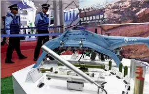  ?? — AFP ?? A Blowfish A2 unmanned helicopter is seen on display at Airshow China 2018 in Zhuhai, south China’s Guangdong province on Tuesday.