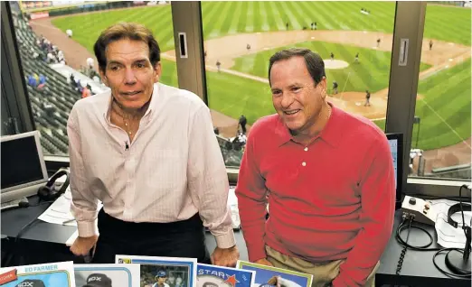  ?? RICH HEIN/SUN-TIMES ?? Ed Farmer (left) with Steve Stone in the booth before an Orioles-Sox game in 2008.