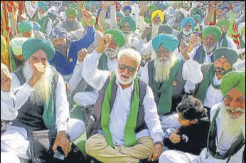  ?? PTI ?? Farmers holding a protest in Patiala on Friday.