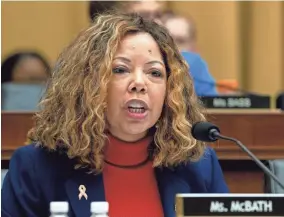  ??  ?? Rep. Lucy Mcbath D-GA., speaks Feb. 6 during the House Judiciary Committee hearing on gun violence at Capitol Hill in Washington, D.C. JOSE LUIS MAGANA / AP