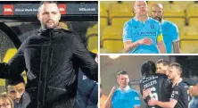  ?? ?? Under-fire boss James Mcpake, left, skipper Charlie Adam, top right, and Livi players celebratin­g the win.