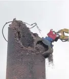  ??  ?? Darren Sagar captured these images as the chimney was demolished