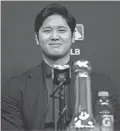  ?? ASHLEY LANDIS/AP ?? The Angels’ Shohei Ohtani sits with the Commission­er's Historic Achievemen­t Award trophy on Tuesday in Houston.