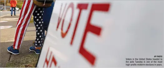  ?? AP PHOTO ?? Voters in the United States headed to the polls Tuesday in one of the most high-profile midterm elections in years.