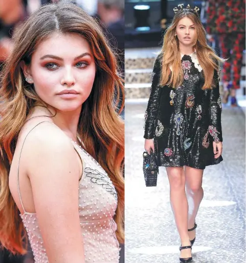  ?? PHOTOS PROVIDED TO CHINA DAILY MUSIC ?? Left: Thylane Blondeau arrives at the premiere of Nelyubov during the 2017 Cannes Film Festival in May. Right: Blondeau walks the runway at the Dolce & Gabbana show during the Milan Fashion Week’s fall/winter 2017-18 presentati­on in February.