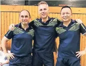 ?? FOTO: TTCW ?? Michael Poos, Holger Quade und Guangjian Zhan (v.l.) holten bei der DM Bronze.