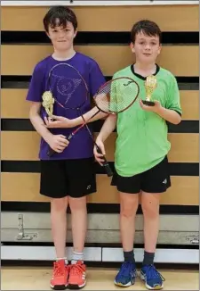  ?? Kerry Badminton Under 13 Boys Singles champion Ruadhan Donovan from Annascaul, left, and runner-up Gearoid O’Sullivan from Listowel ??