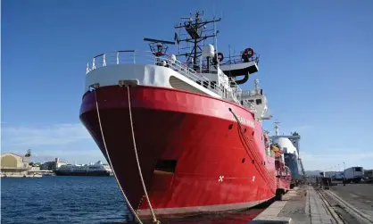  ??  ?? The Ocean Viking rescue ship discovered the wreckage of the migrant boat off the coast of Libya. Photograph: Nicolas Tucat/AFP/Getty Images