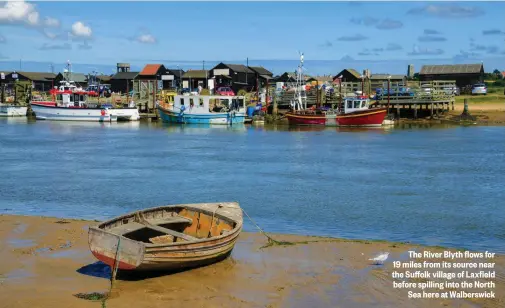  ??  ?? The River Blyth flows for 19 miles from its source near the Suffolk village of Laxfield before spilling into the North Sea here at Walberswic­k