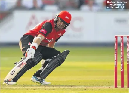  ??  ?? Durham batsman Tom Latham in action last night