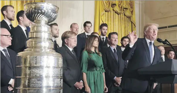  ?? SUSAN WALSH/THE ASSOCIATED PRESS ?? Donald Trump meets with the 2017 Stanley Cup champion Pittsburgh Penguins on Tuesday at the White House.