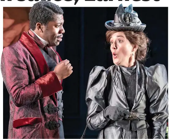  ??  ?? Unstuffy: Fehinti Balogun as Algernon and Sophie Thompson as Lady Bracknell