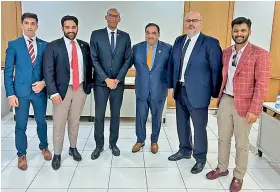  ?? ?? Telangana Football Associatio­n chairman Dr. K. T. Mahhe (third from right) with Fifa Member Associatio­ns chief Kenny Jean-marie and Fifa Strategic Projects & MA Governance director Nodal Akhalkatsi during the meet. Also seen in the pic are Abhijit Rao (second from left), Jivv Vickram Rao (right) and Fabio (left) of the Sreenidi Deccan Football Club.