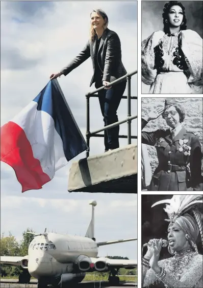  ?? PICTURES: GARY LONGBOTTOM/AFP/GETTY/CENTRAL PRESS ?? BAKER’S VISIT: Barbara George, above, director of the Yorkshire Air Museum, discovered a diary belonging to a French airman who met Josephine Baker. She is pictured, from top, in 1934, in 1961 receiving honours from de Gaulle, and in 1973.