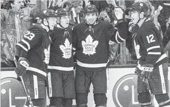  ?? CANADIAN PRESS FILE PHOTO ?? Toronto faces Boston with a mix of veterans and young stars including Travos Dermott, left, Mitch Marner, Nazem Kadri and Patrick Marleau. Game 1 is Thursday at TD Garden in Boston, where Toronto lost in 2013.