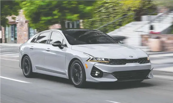  ?? PHOTOS: KIA ?? The 2021 Kia K5 exterior style adopts a Stinger-like profile, but without the liftback. This means that you get a fastback four-door sedan, coupled with a sleek coupe-like profile.