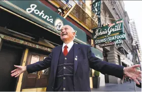  ?? The Chronicle 2010 ?? Gus Konstin, an immigrant from Greece, greets customers as they arrive at his John’s Grill in 2010, which he turned into a shrine to writer Dashiell Hammett.