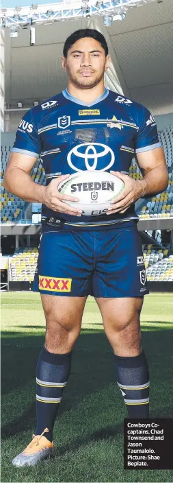  ?? ?? Cowboys Cocaptains, Chad Townsend and Jason Taumalolo. Picture: Shae Beplate.
